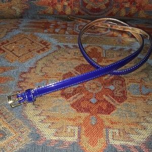 Skinny faux patent leather belt in blue